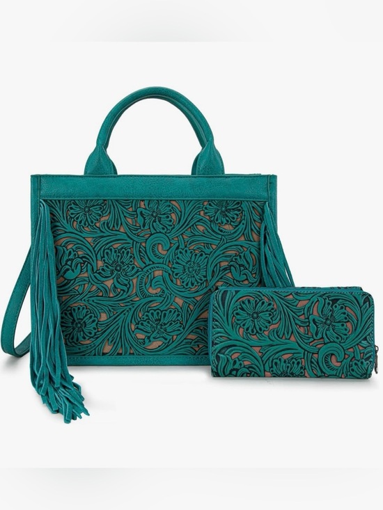 Trinity Ranch Handbags - Trinity Ranch Tooled Fringe Concealed Carry Crossbody